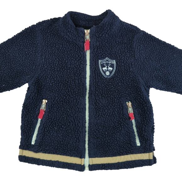 Hanna Andersson Sherpa‎ Fleece Full Zip Jacket Boys 80 18-24 Months Navy Blue - Picture 3 of 8